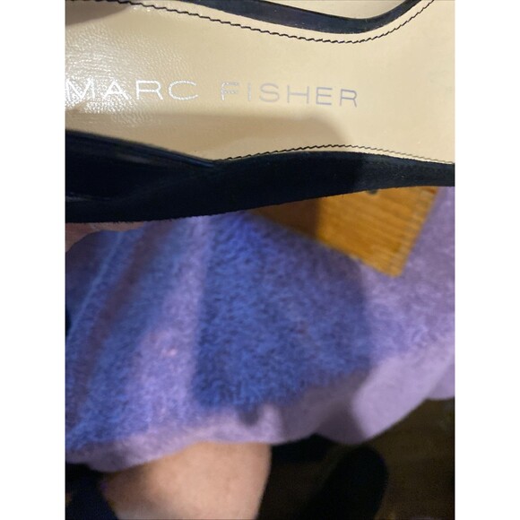 Marc Fisher Violet Black Leather‎ Suede Mesh Peep Toe Bow Stiletto Heels Size 8 - Picture 8 of 16